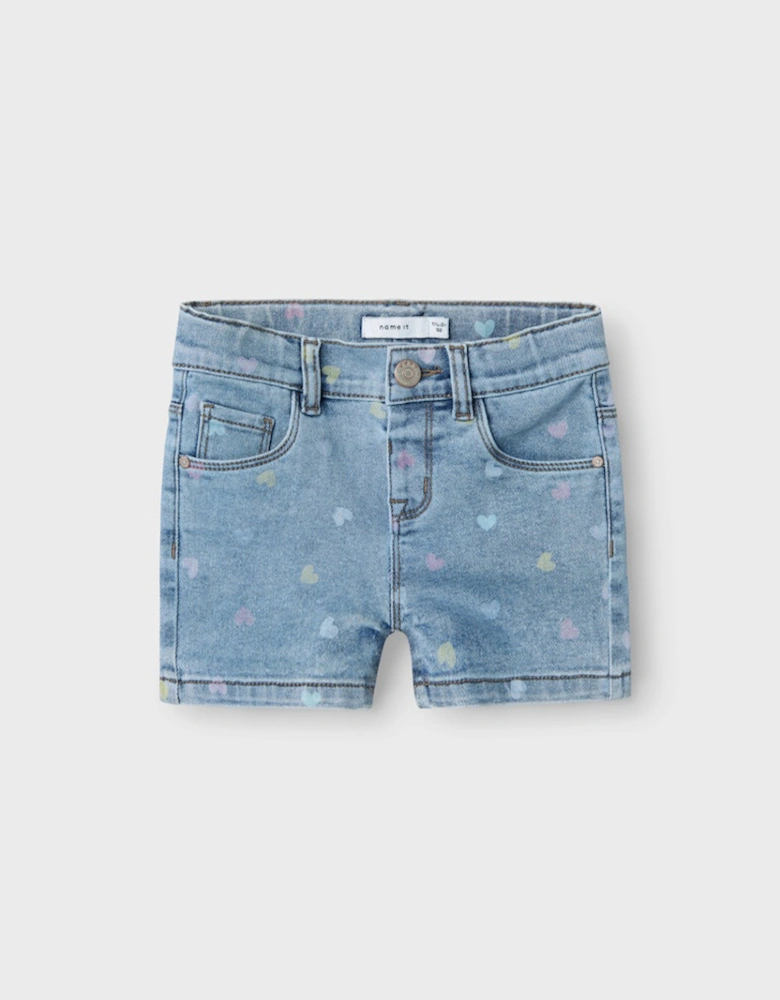 Mini Girl's Salli Slim Shorts Medium Blue Denim/Hearts