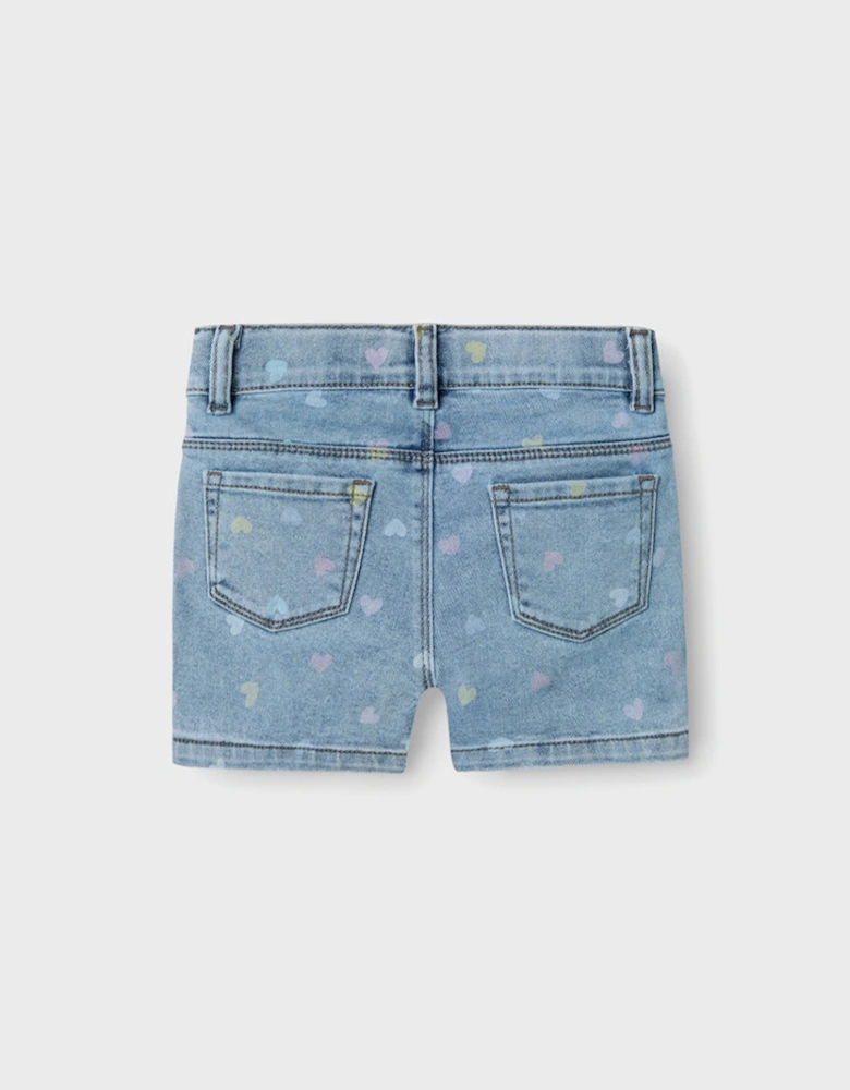 Mini Girl's Salli Slim Shorts Medium Blue Denim/Hearts