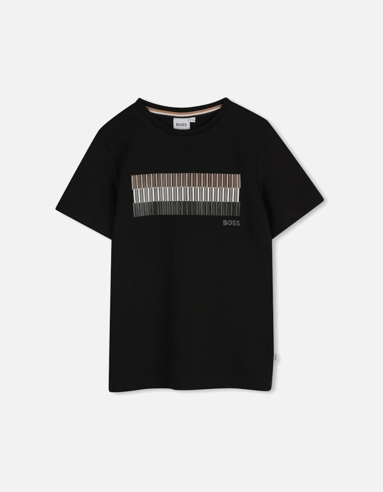 Boss Kids Stripe Print T-shirt Black