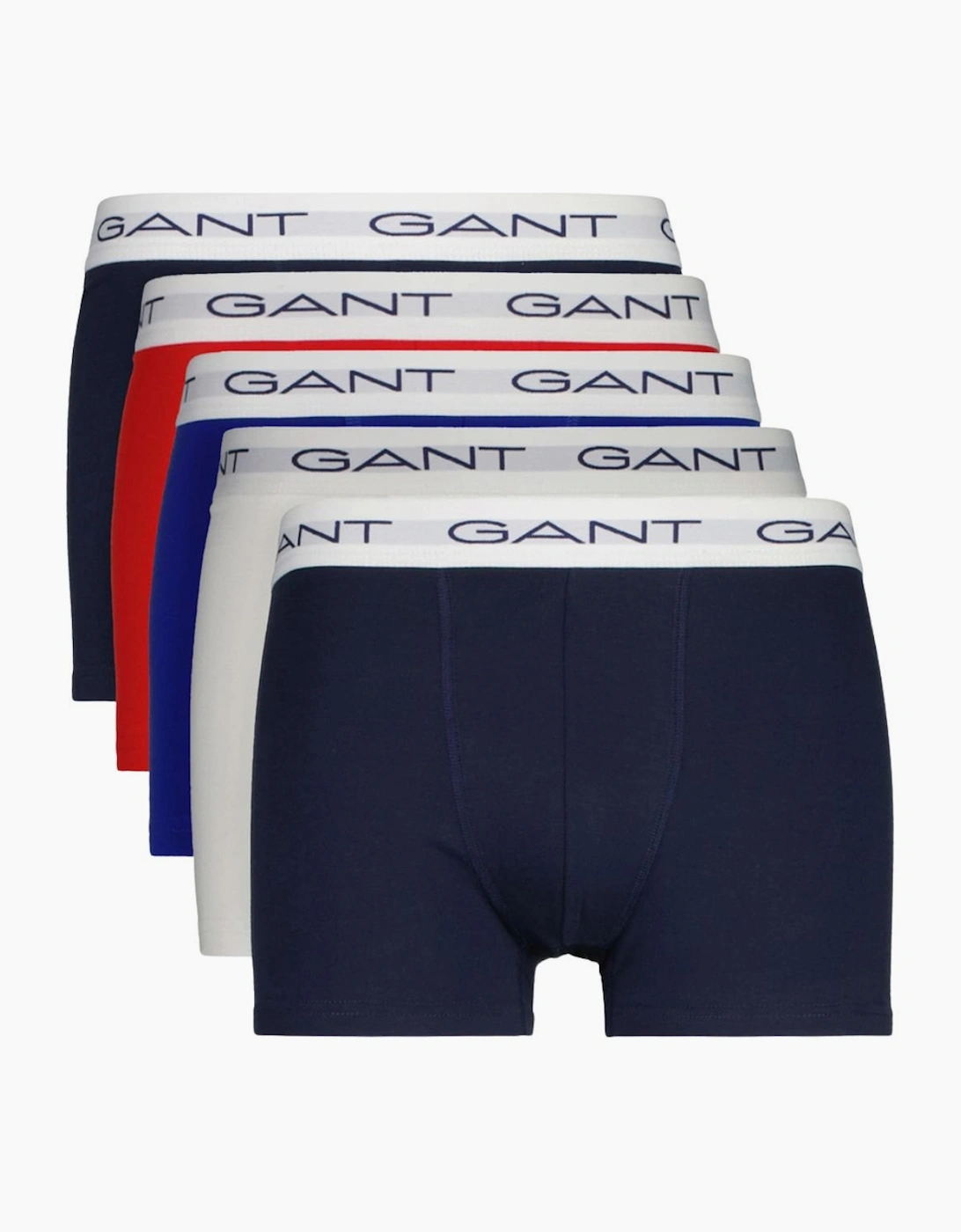 Gant Men's Navy 5-Pack White Waistband Boxer Trunks, Red/White/Navy/Blue/Black  39/38/32 Xxl