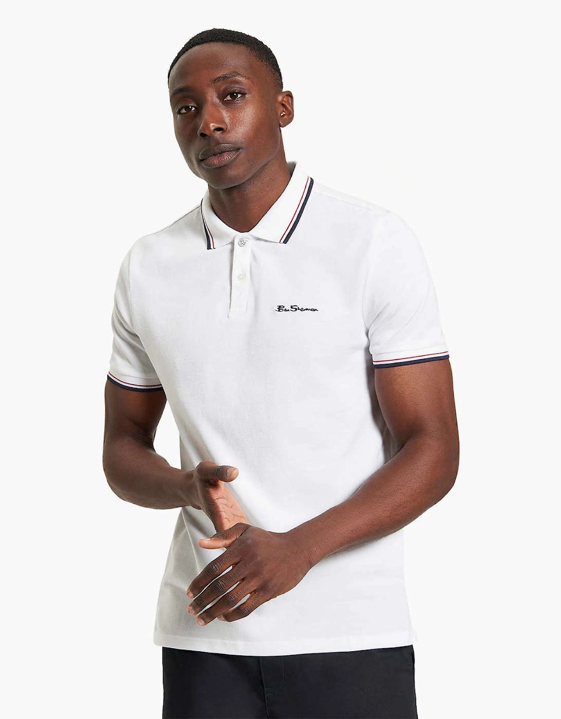 Men's Ben Sherman Mens Signature Pique Short Sleeve Polo Shirt - White - Size: 44