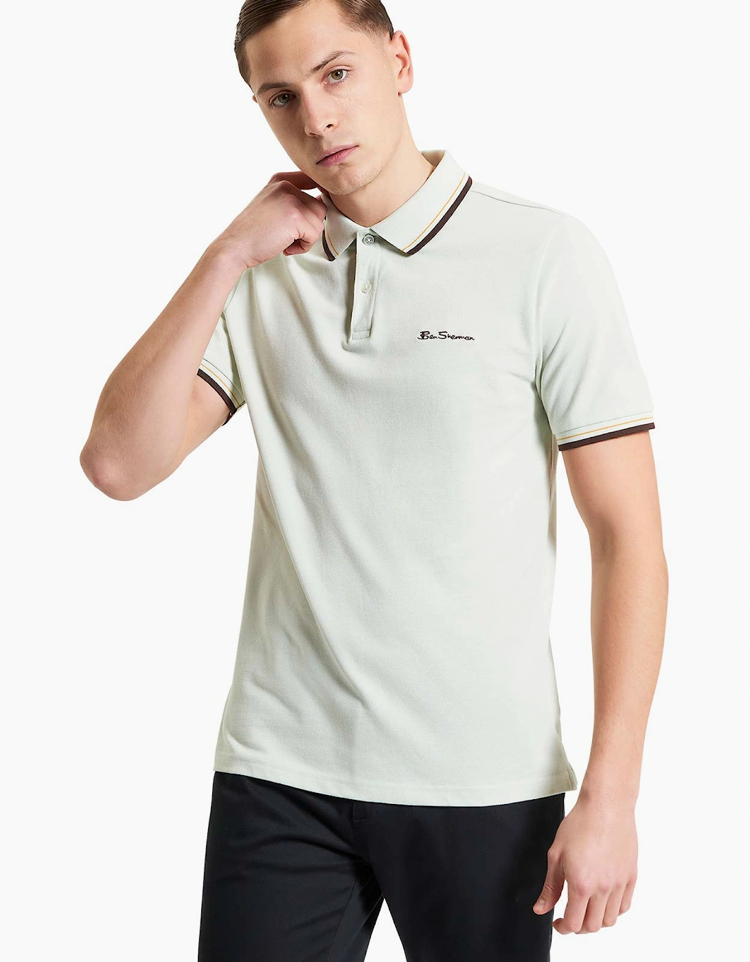 Men's Ben Sherman Mens Signature Pique Short Sleeve Polo Shirt - Green - Size: 44