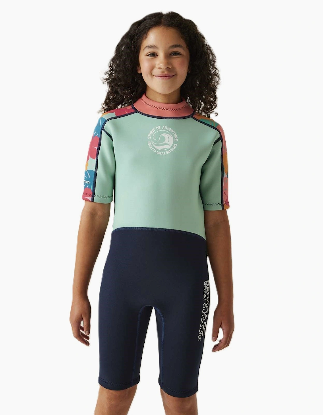 Girl's Regatta Kids Wetsuit Shortie - Tropical Leaf Aruba Blue - Size, 9 Years/10 Years