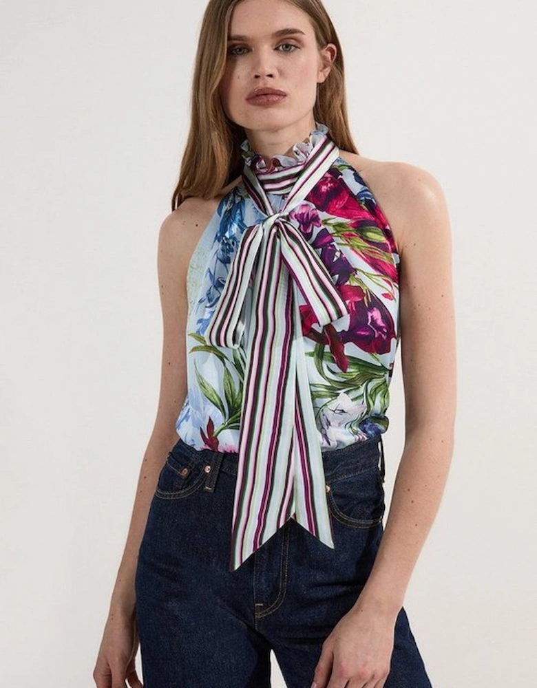 Floral Printed Halter Neck Woven Blouse