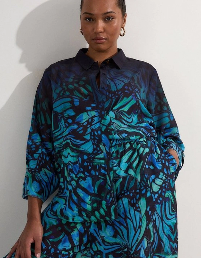 Plus Size Ombre Butterfly Viscose Georgette Beach Shirt