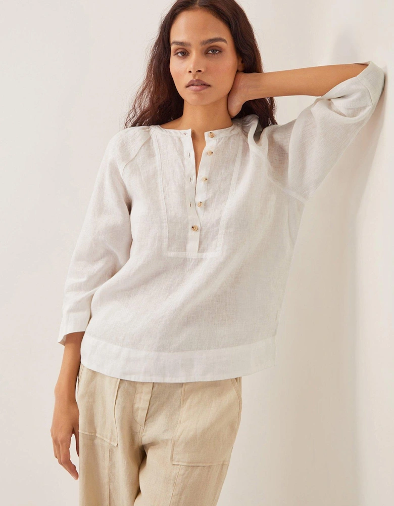 Rosa Bib Linen Top - White