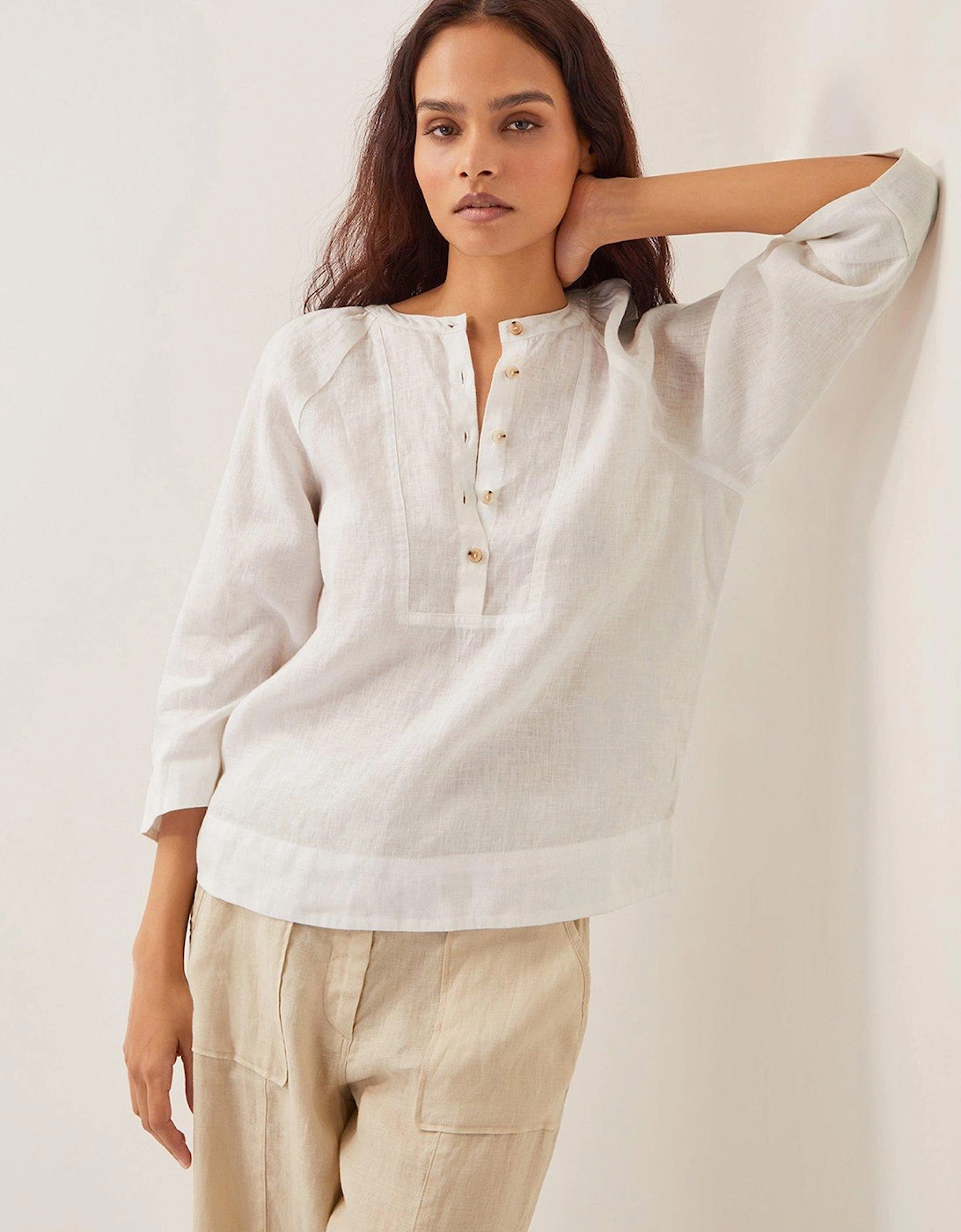 Rosa Bib Linen Top - White, 2 of 1