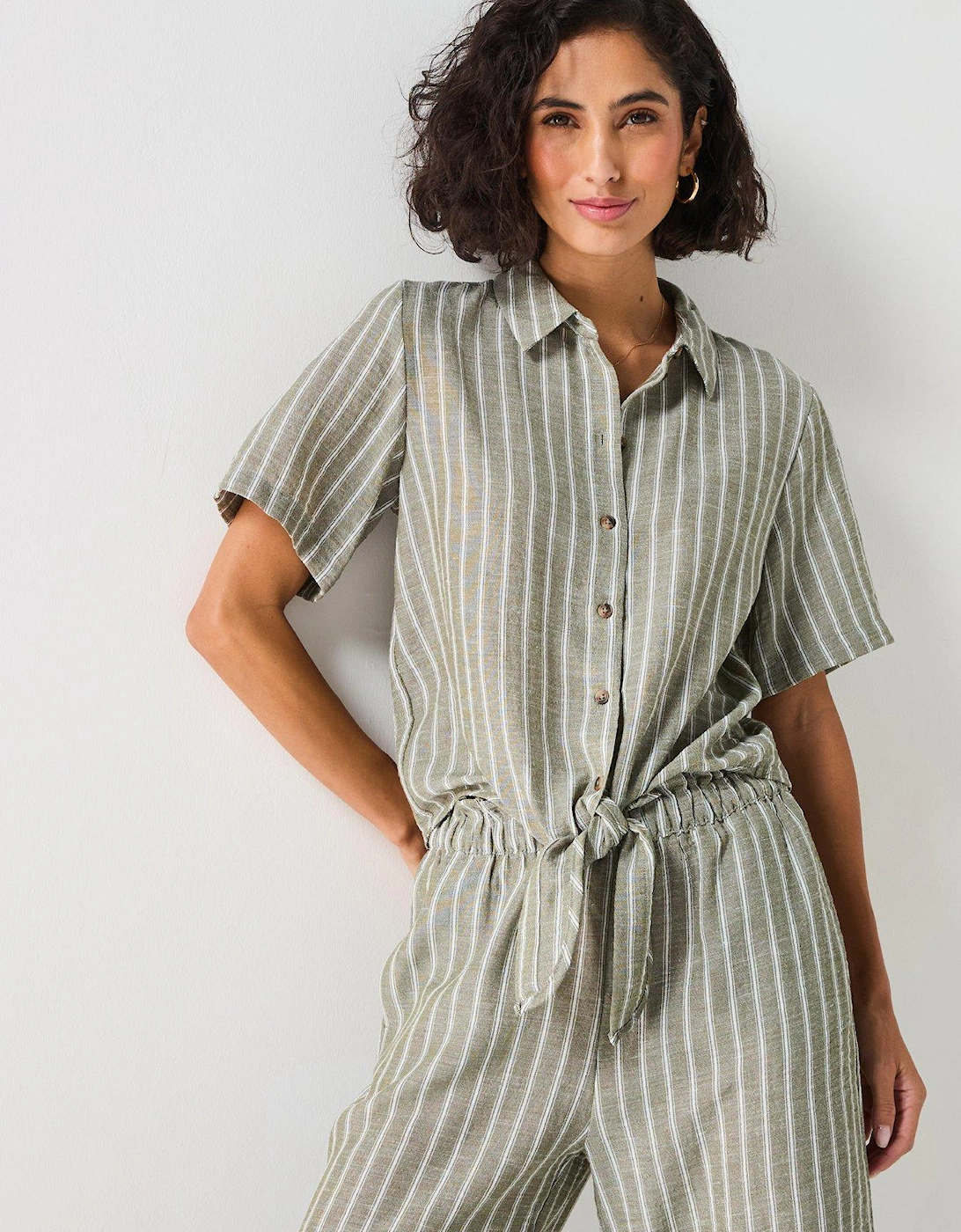 Knot Detail Short Sleeve Stripe Shirt - Green, 2 of 1