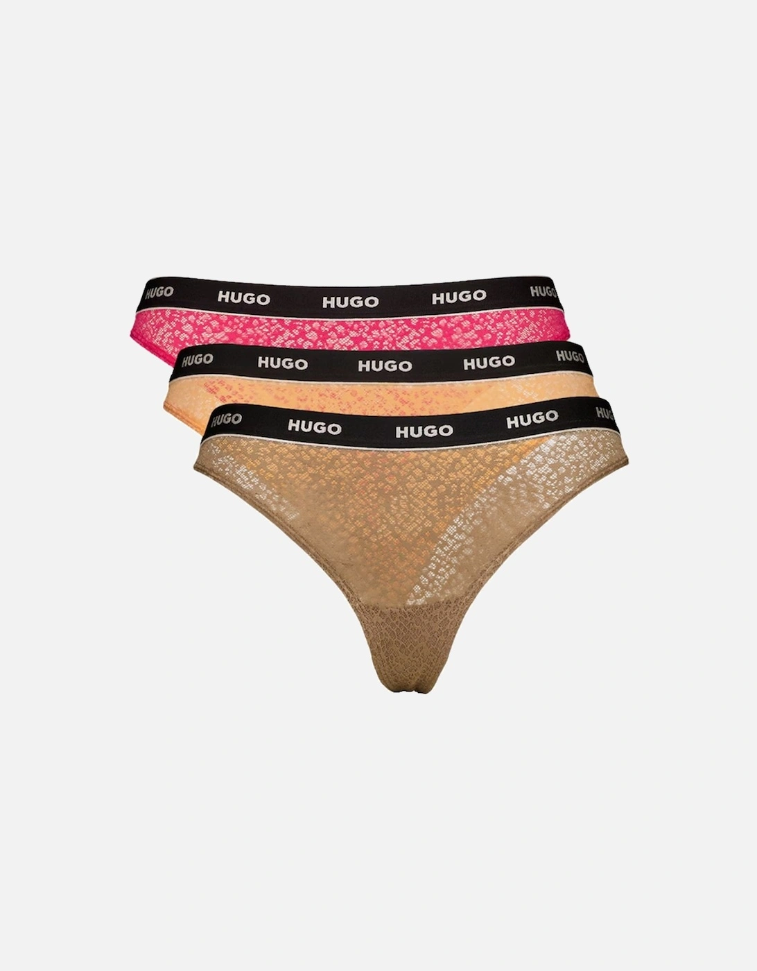 Hugo Boss Women's 3-Pack Classic Logo Lace Thongs, Pink/Earth/Apricot - Tan - Size: 18