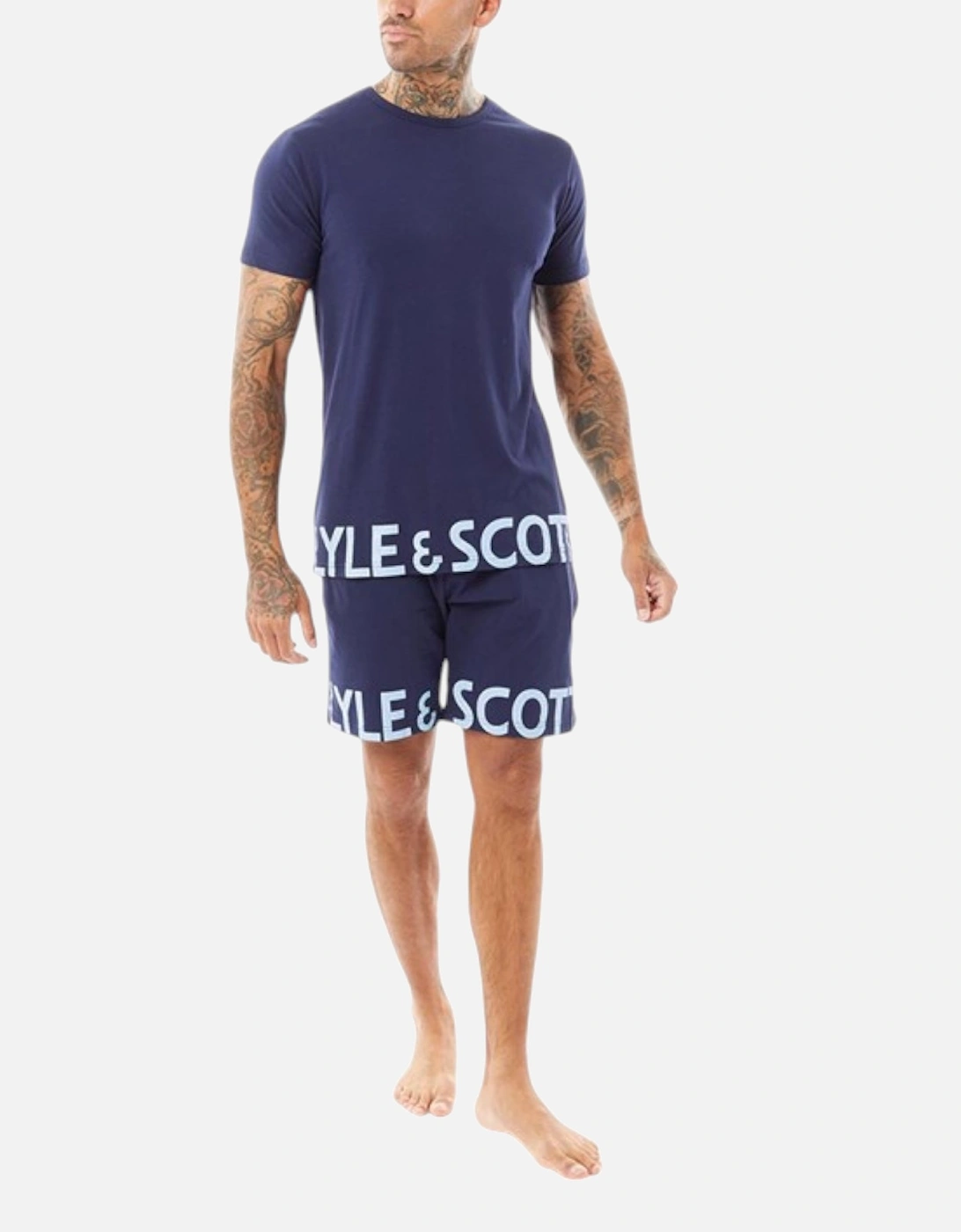 Men's Lyle & Scott Mens Lounge Set T-Shirt Shorts Sleepwear Loungewear Summer New - Navy - Size: 44/32