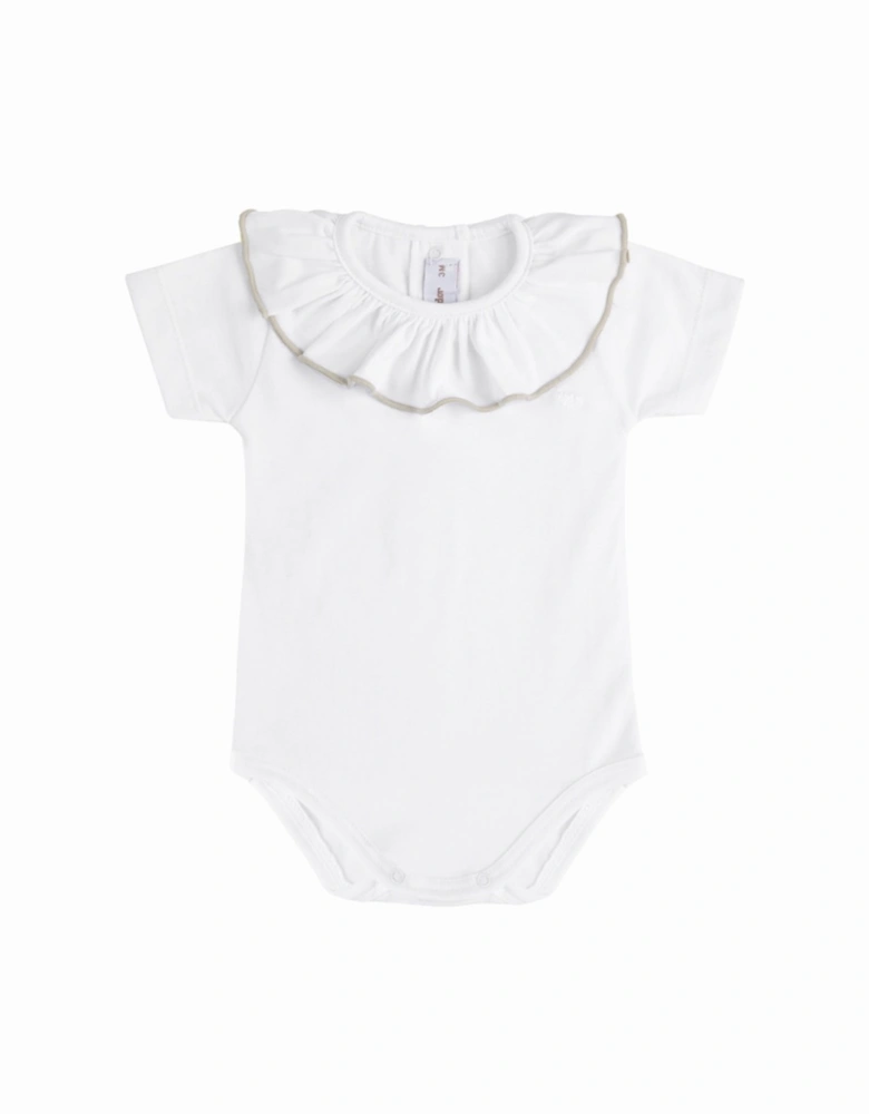 Girls White Linen Trim Frill Collared Body