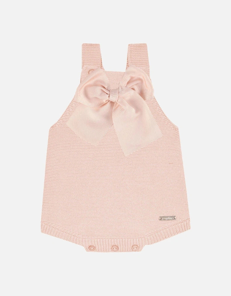 Girls Nude Grosgrain Bow Romper