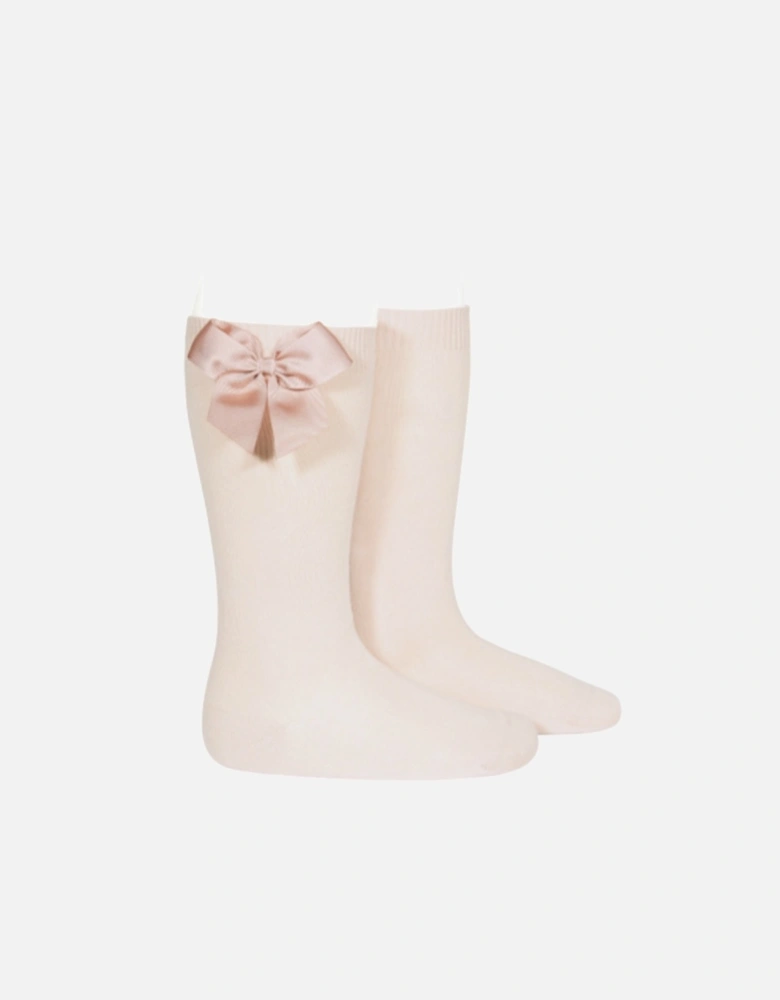 Nude Grosgrain Bow Knee Socks