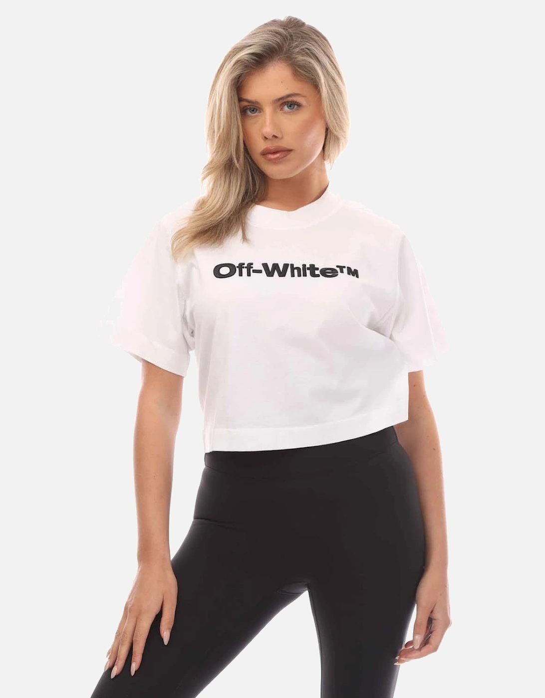 OFF-WHITE Women's Bounce Helvetica Cropped T-Shirt - White/Multi - Size: 12
