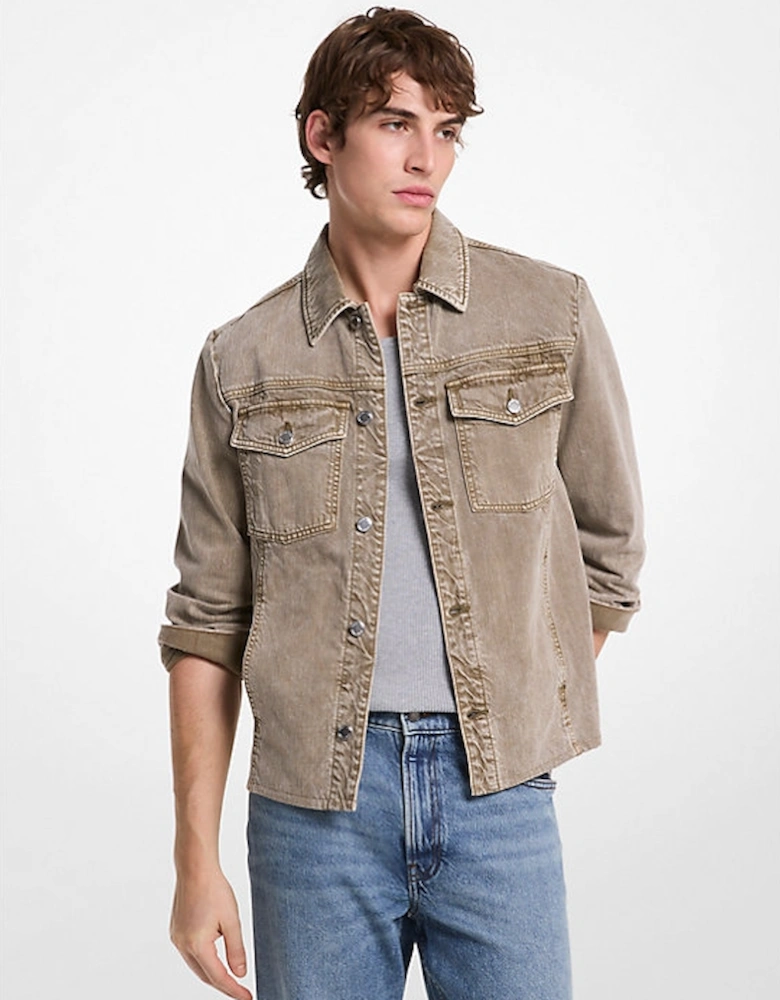 Washed Denim Curved Hem Shirt Jacket