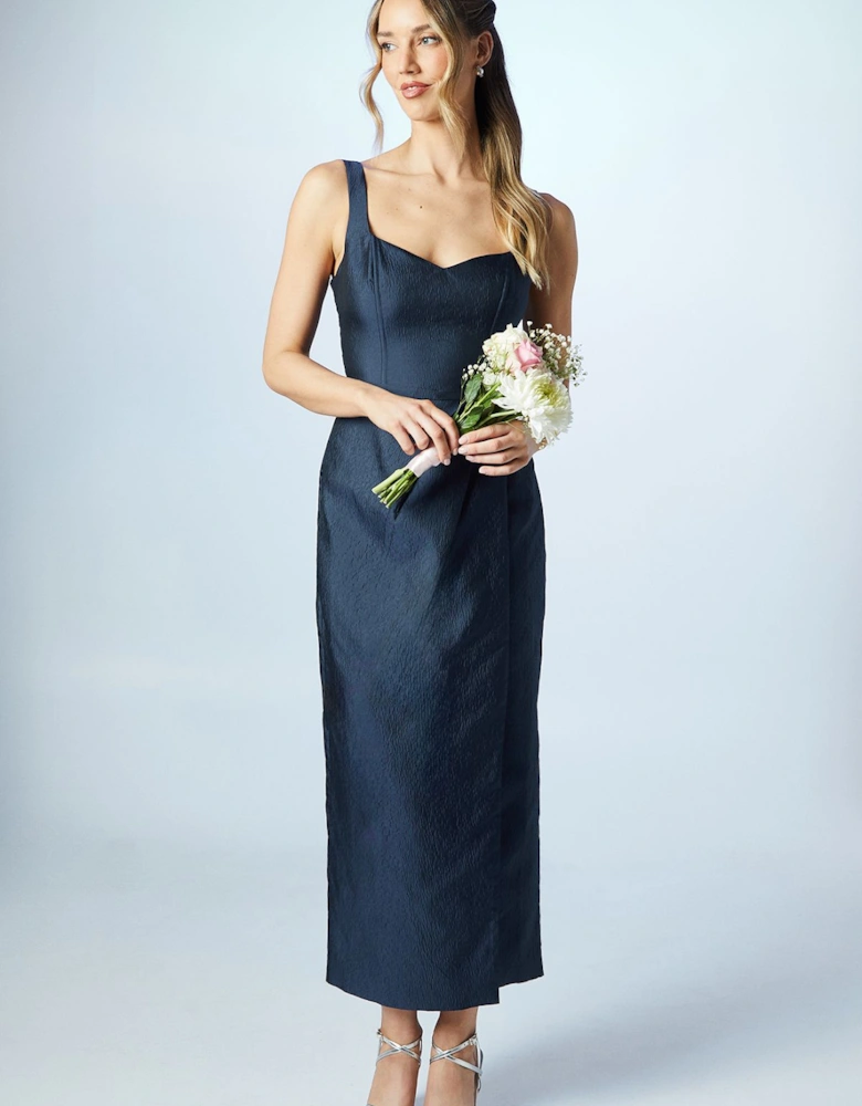 Sweetheart Wrap Over Column Textured Bridesmaids Dress