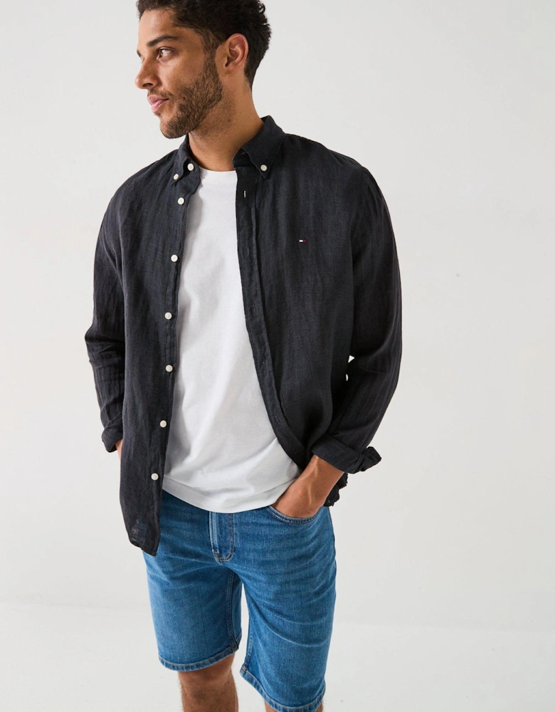 Regular Fit Pigment Dyed Long Sleeve Shirt - Black