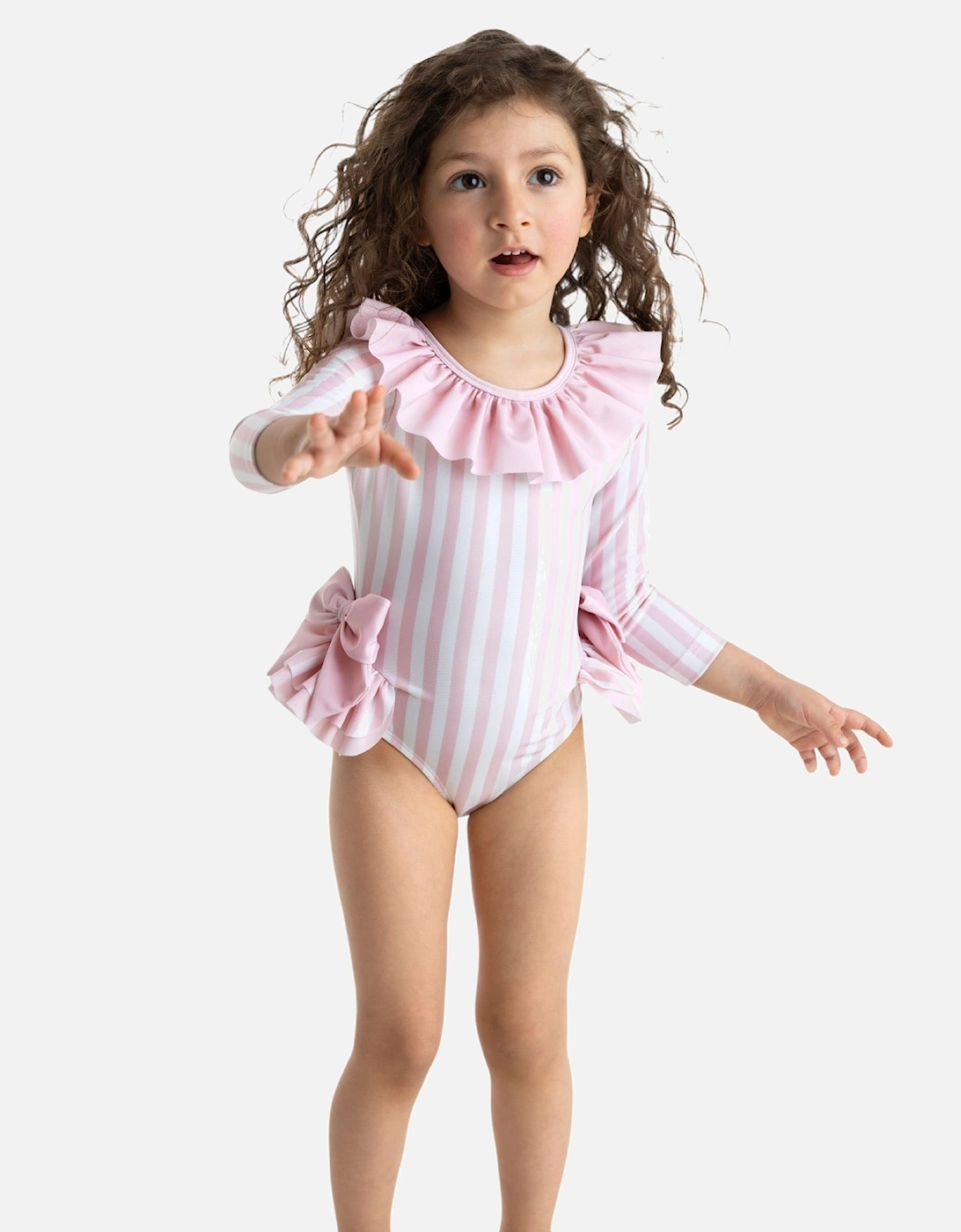 Girls Pink Stripe Long Sleeve Swimsuit, 3 of 2