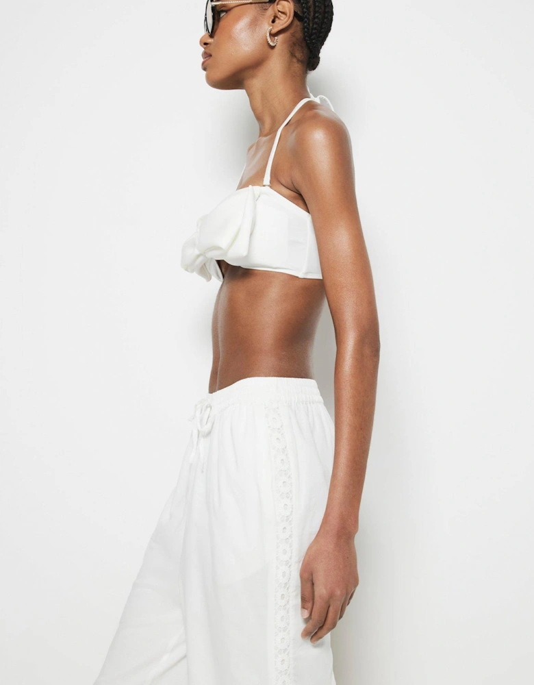 Lace Insert Trousers - White