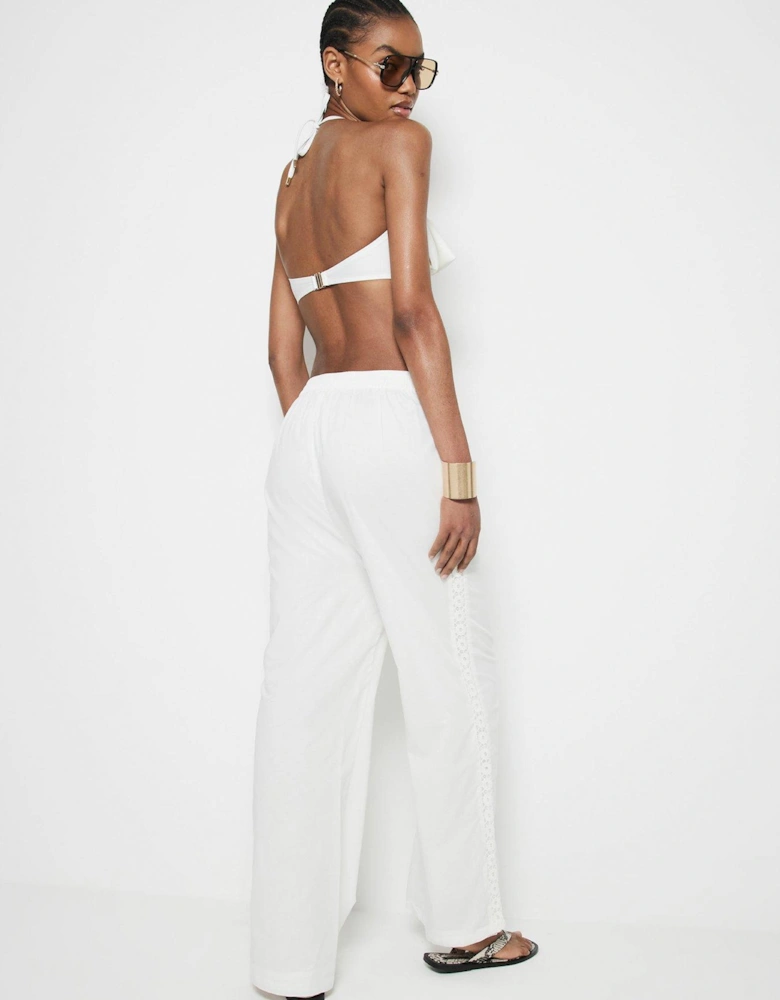 Lace Insert Trousers - White