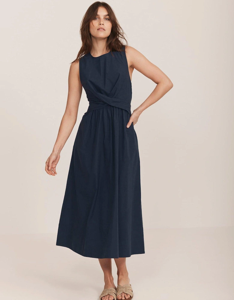 Navy Twist Midi Dress