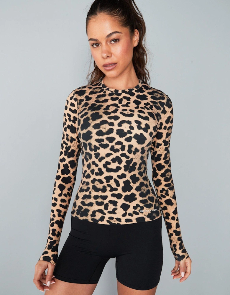 Womens Training Foundation Long Sleeve Top - Leopard Print