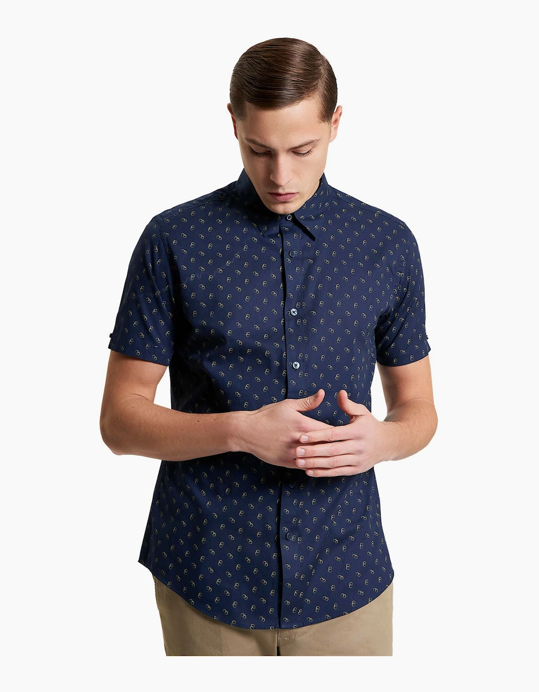 Men's Ben Sherman Mens Stipple Print Short Sleeve Shirt - Navy - Size: 42/Regular