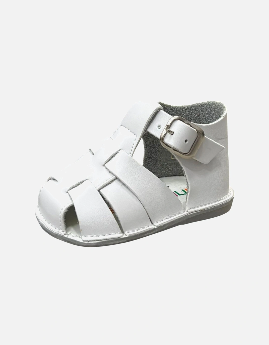 Boys White Leather Pre Walker Caged Sandals, 2 of 1