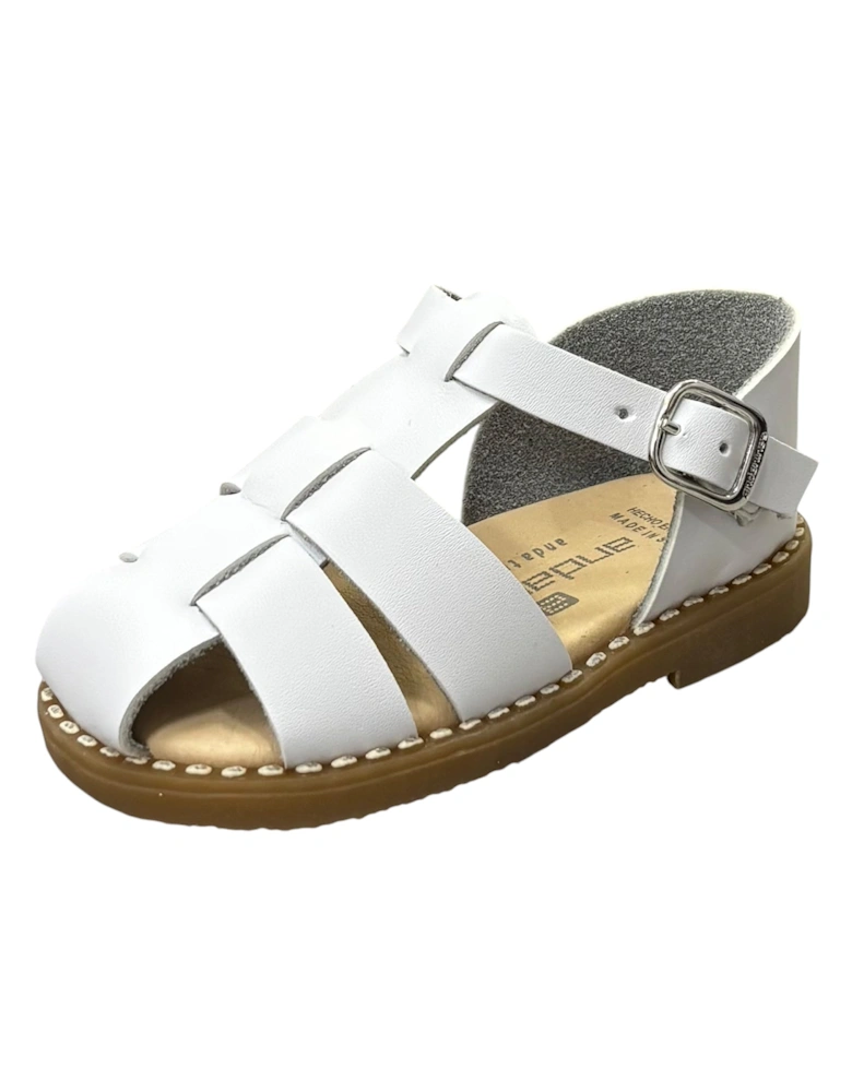 Boys White Leather Caged Sandals