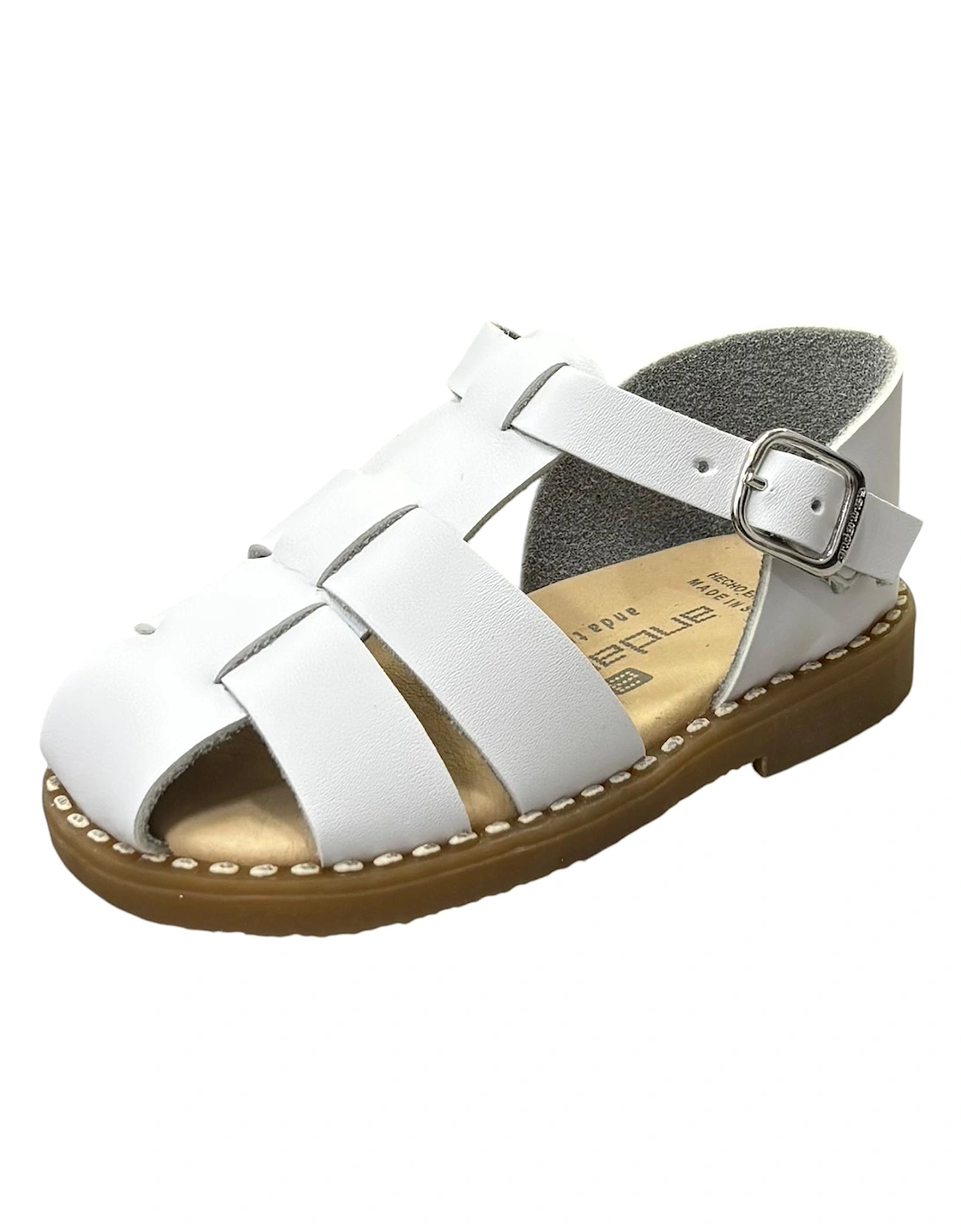 Boys White Leather Caged Sandals, 2 of 1