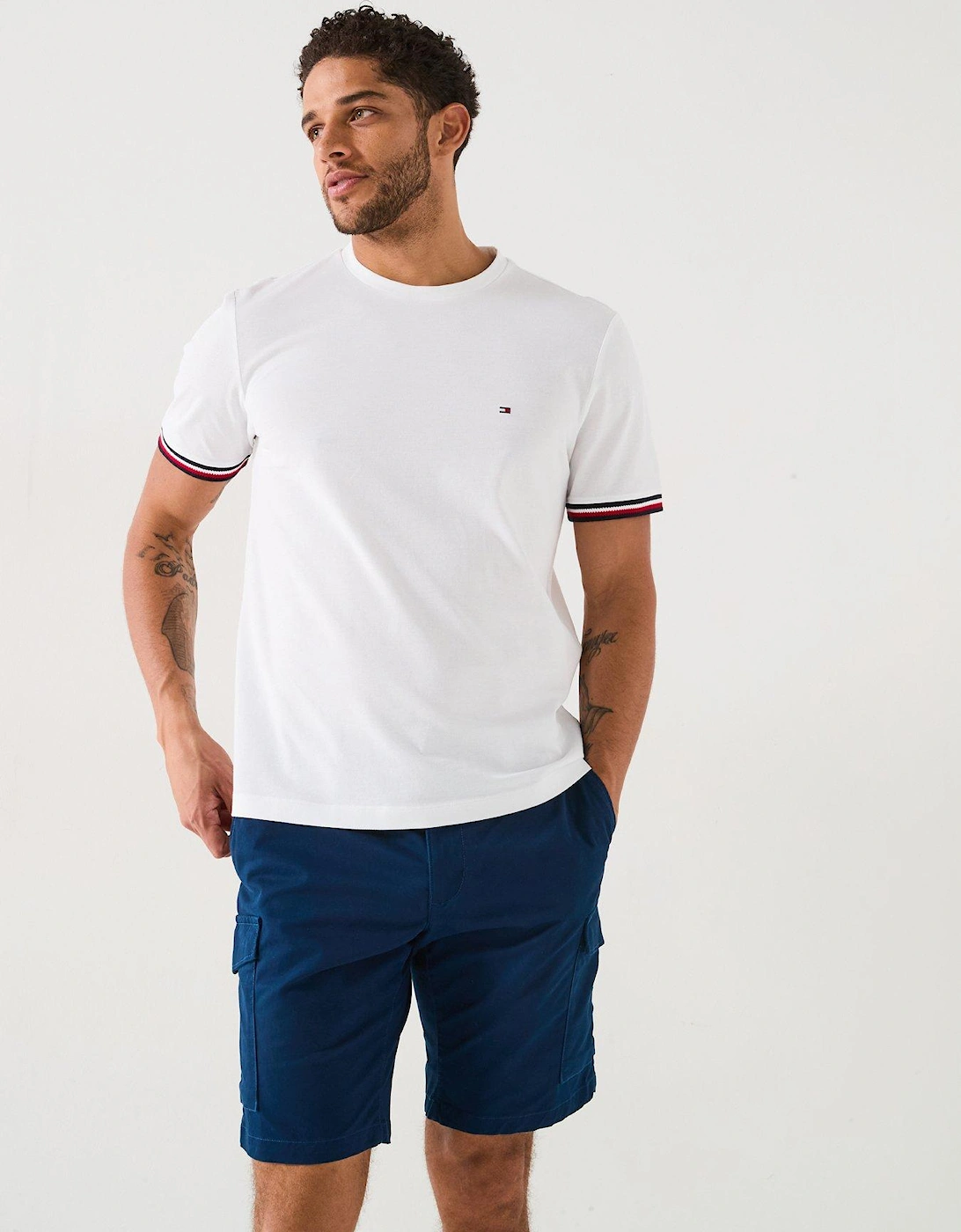 Global Stripe Cuff Pique T-Shirt - White, 2 of 1