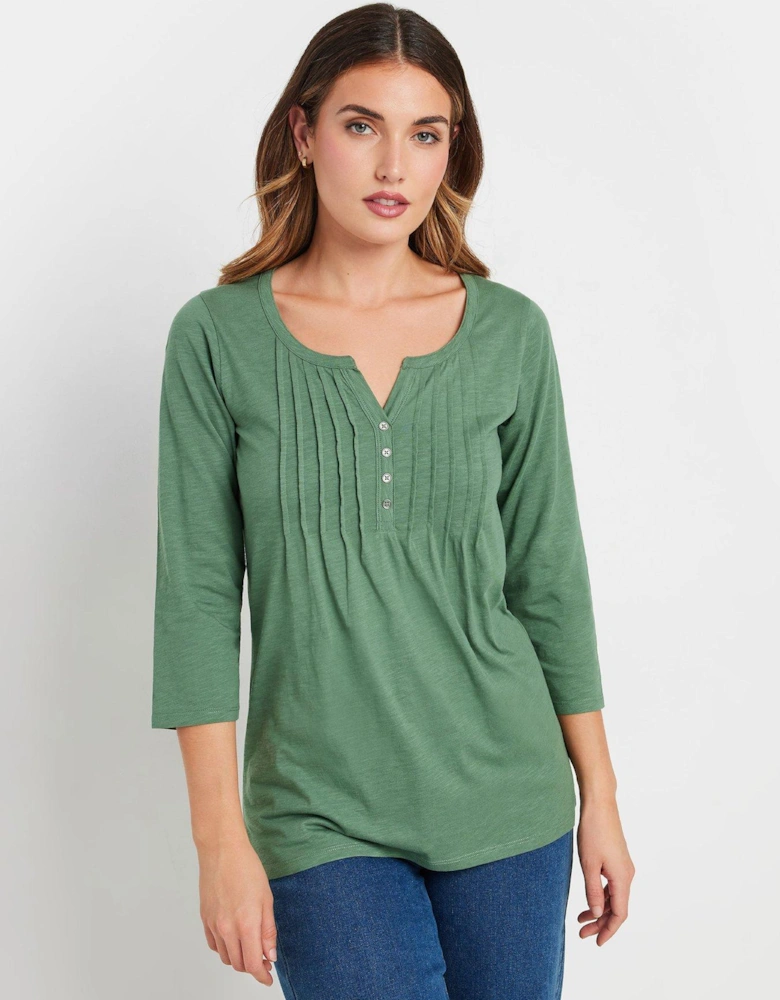 Pintuck Henley Top - Green