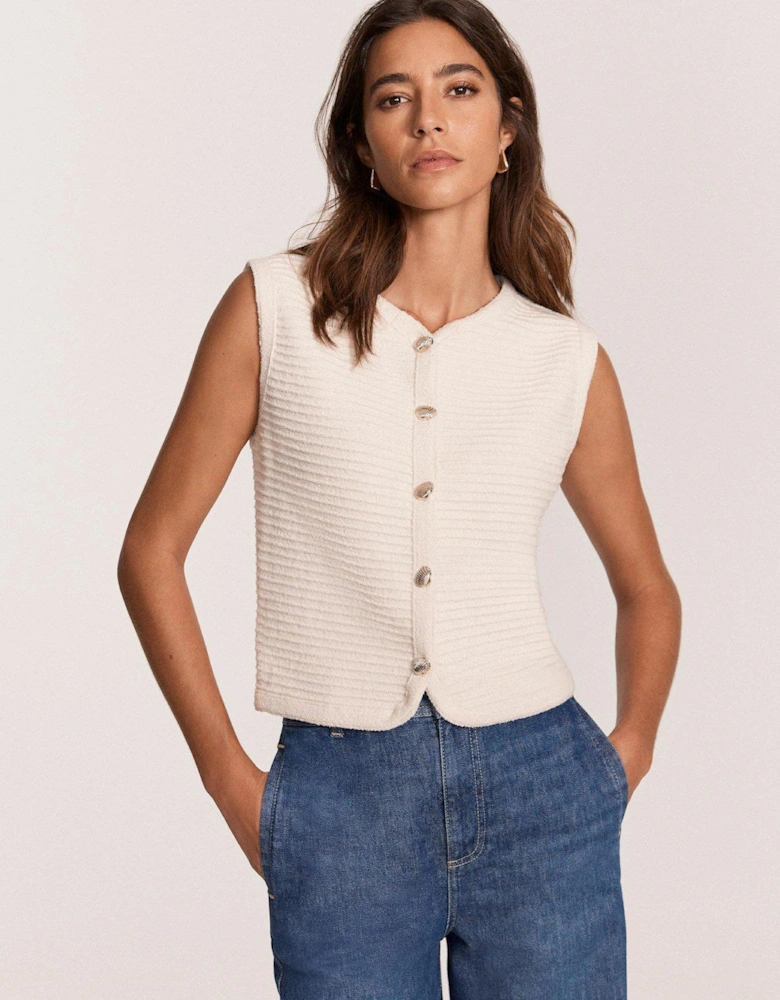 Cream Ribbed Button Waistcoat