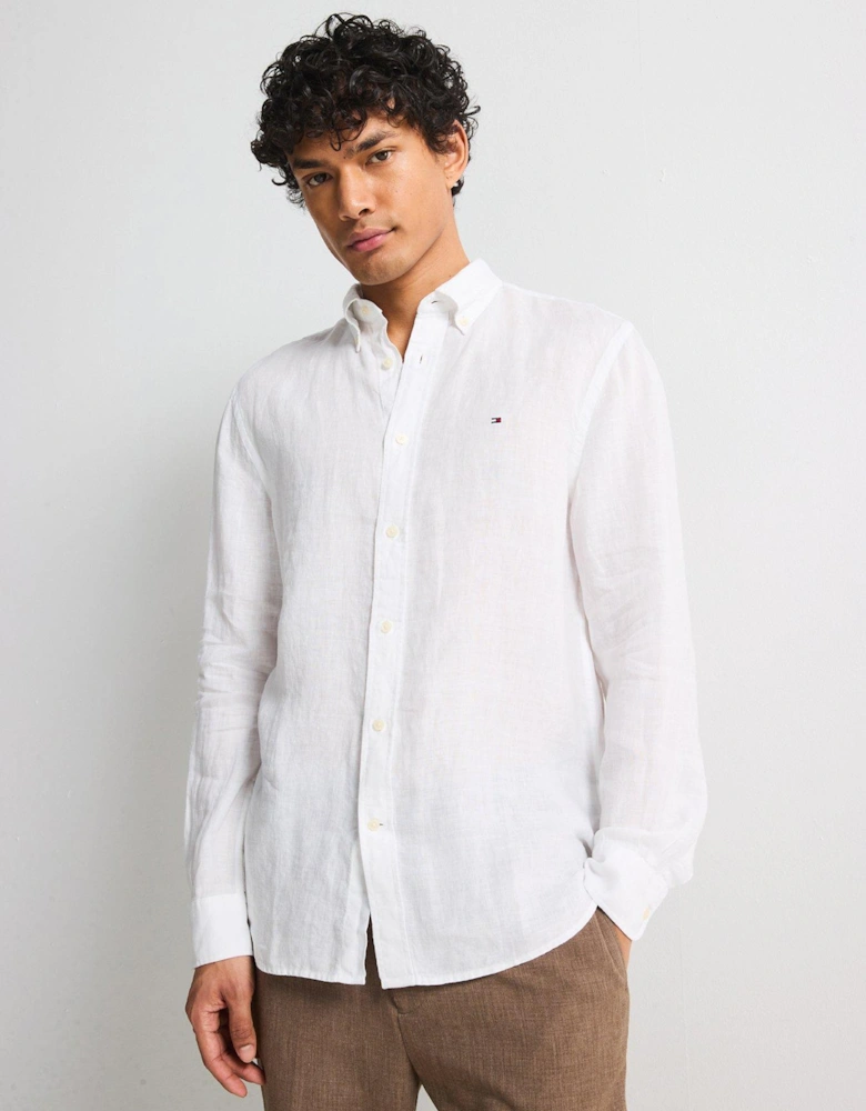 Regular Fit Pigment Dyed Li Solid Long Sleeve Shirt - White