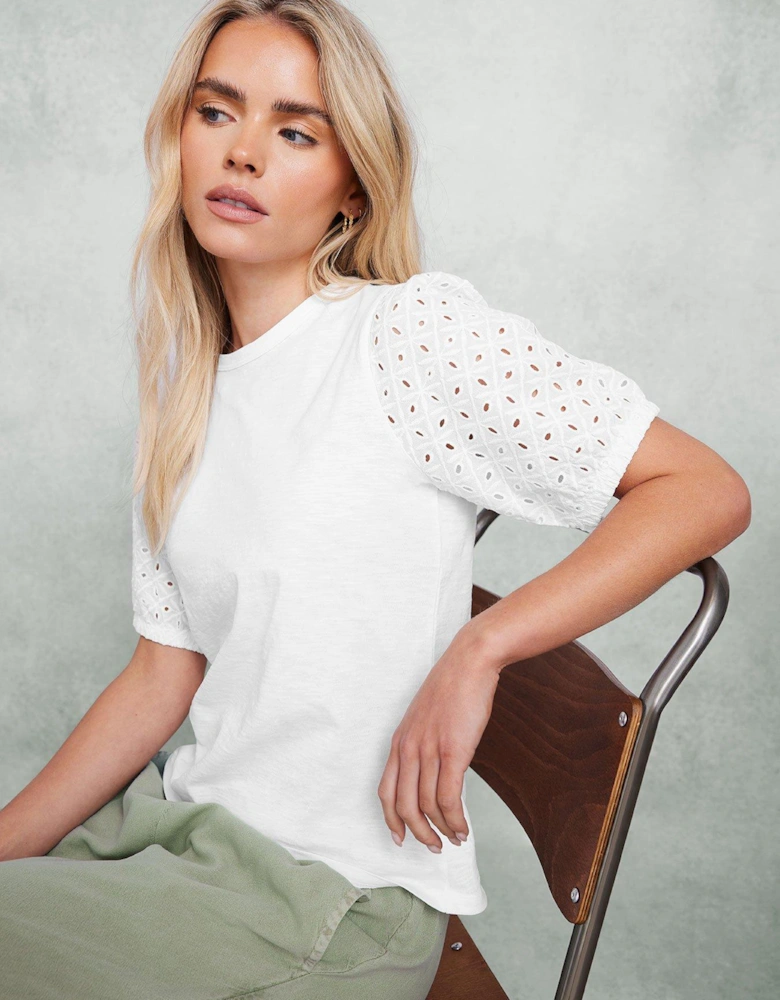 Petite Broderie Puff Sleeve T-shirt