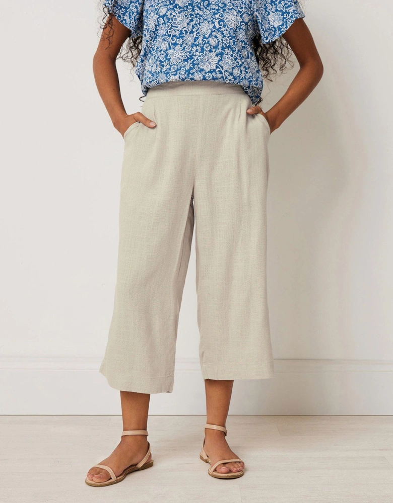 Petite Linen Wide Leg Crop Trouser