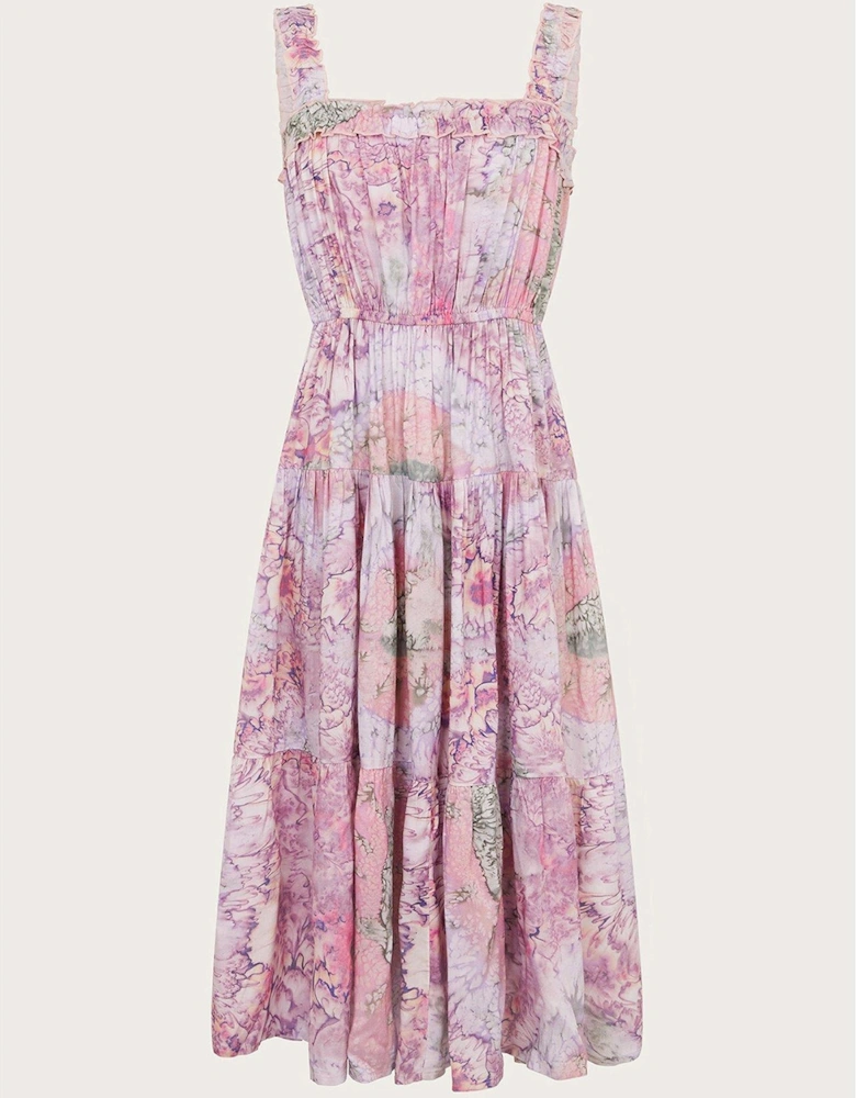 Girls Strappy Marbled Floral Maxi Dress - Pink