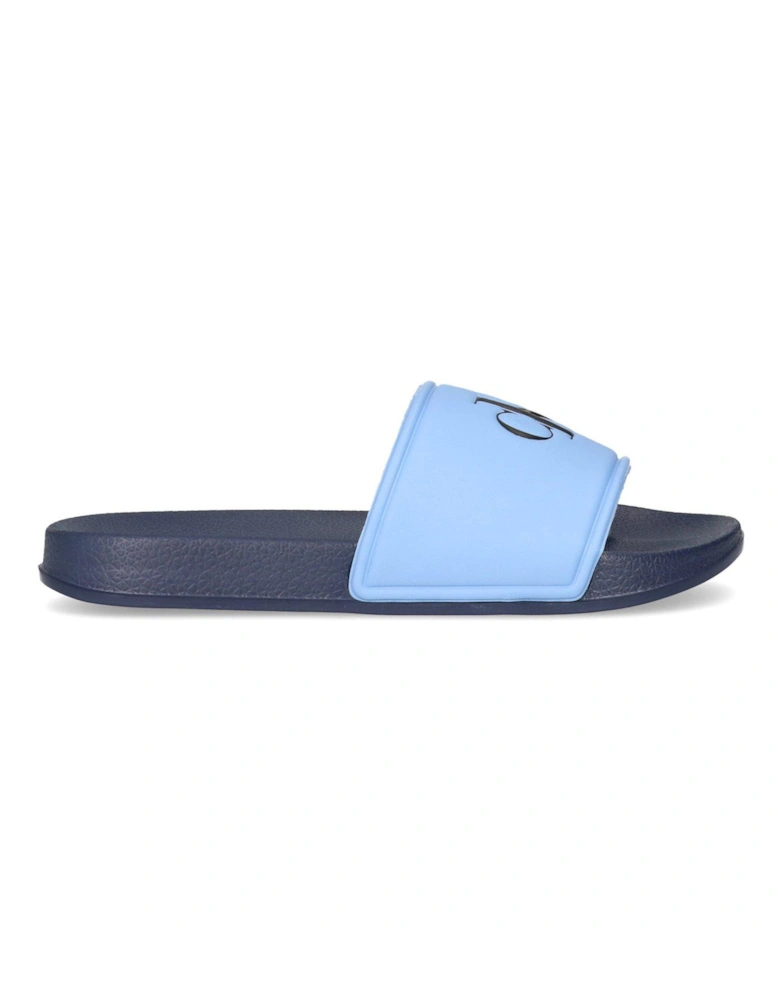 Kids Logo Print Pool Sliders - Blue