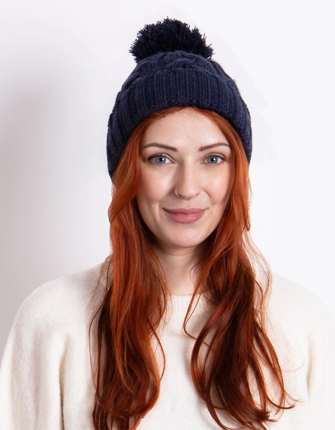 Totes Totes Women's CABLE KNIT Hat with Pom Pom Womens Bobble Navy - Blue