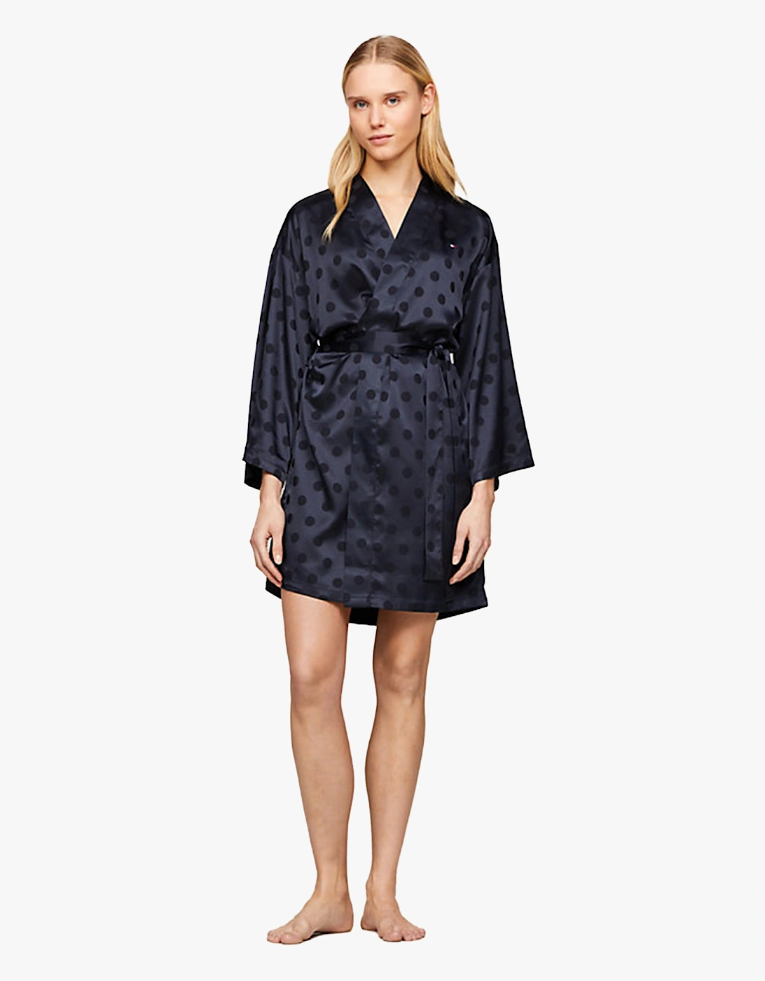 Women's Tommy Hilfiger KIMONO POLKA DOTS Womens Bathrobe Desert Sky - Blue - Size: MEDIUM