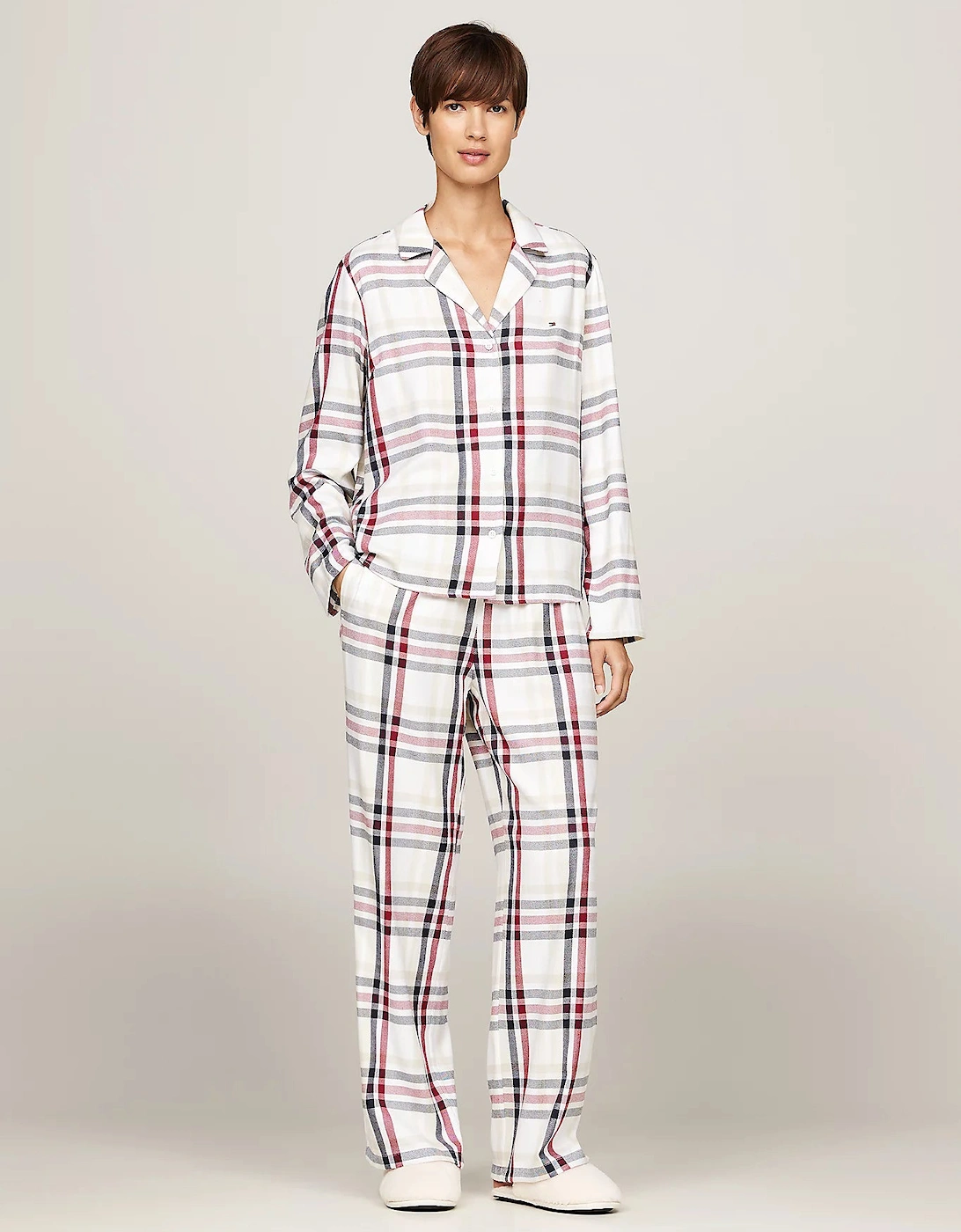 Women's Tommy Hilfiger ORIGINAL Womens Pyjamas & Slippers Gift Set Heritage Check Ivory - Multi - Size: MEDIUM