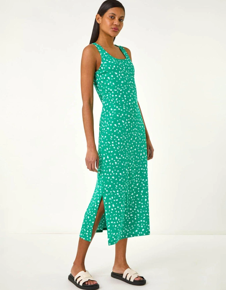 Cotton Speckled Print Midi Dress - Green