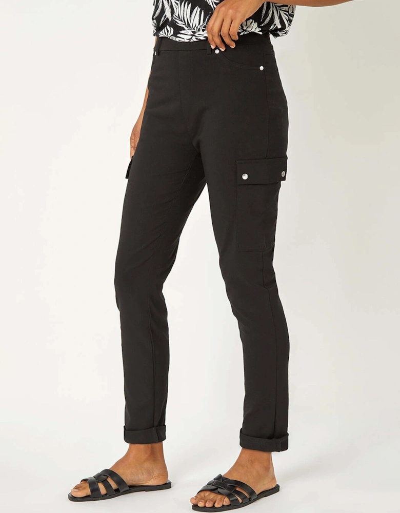 Turn Up Stretch Cargo Trousers - Black