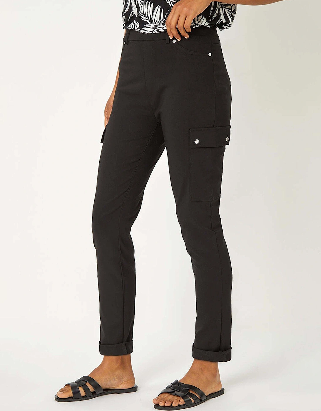 Turn Up Stretch Cargo Trousers - Black, 2 of 1