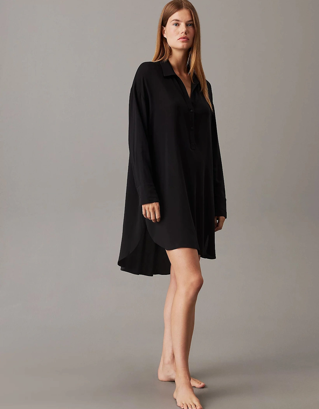 WOVEN VISCOSE Womens Nightshirt Black, 5 of 4