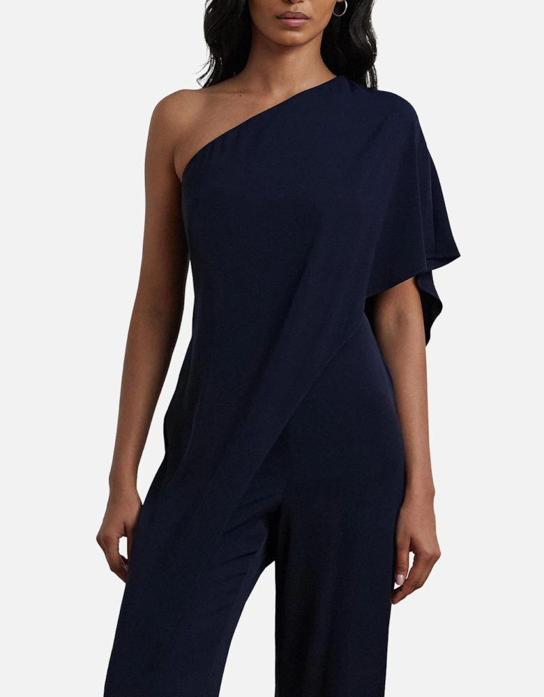 Cape Georgette One-Shoulder Jumpsuit - Navy