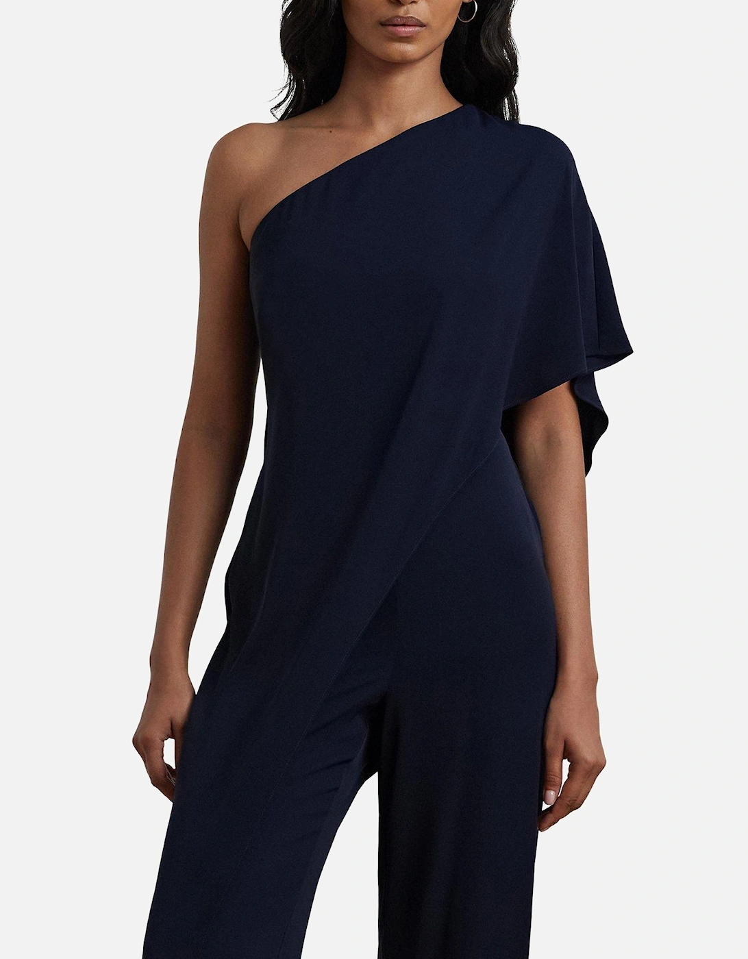 Cape Georgette One-Shoulder Jumpsuit - Navy