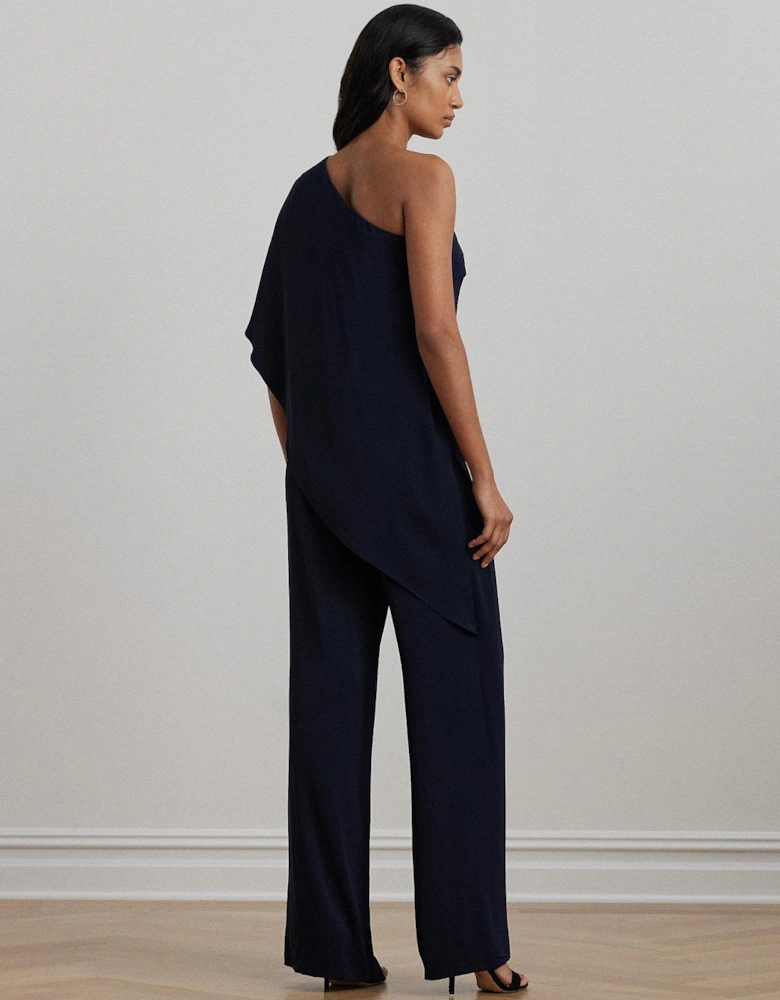 Cape Georgette One-Shoulder Jumpsuit - Navy