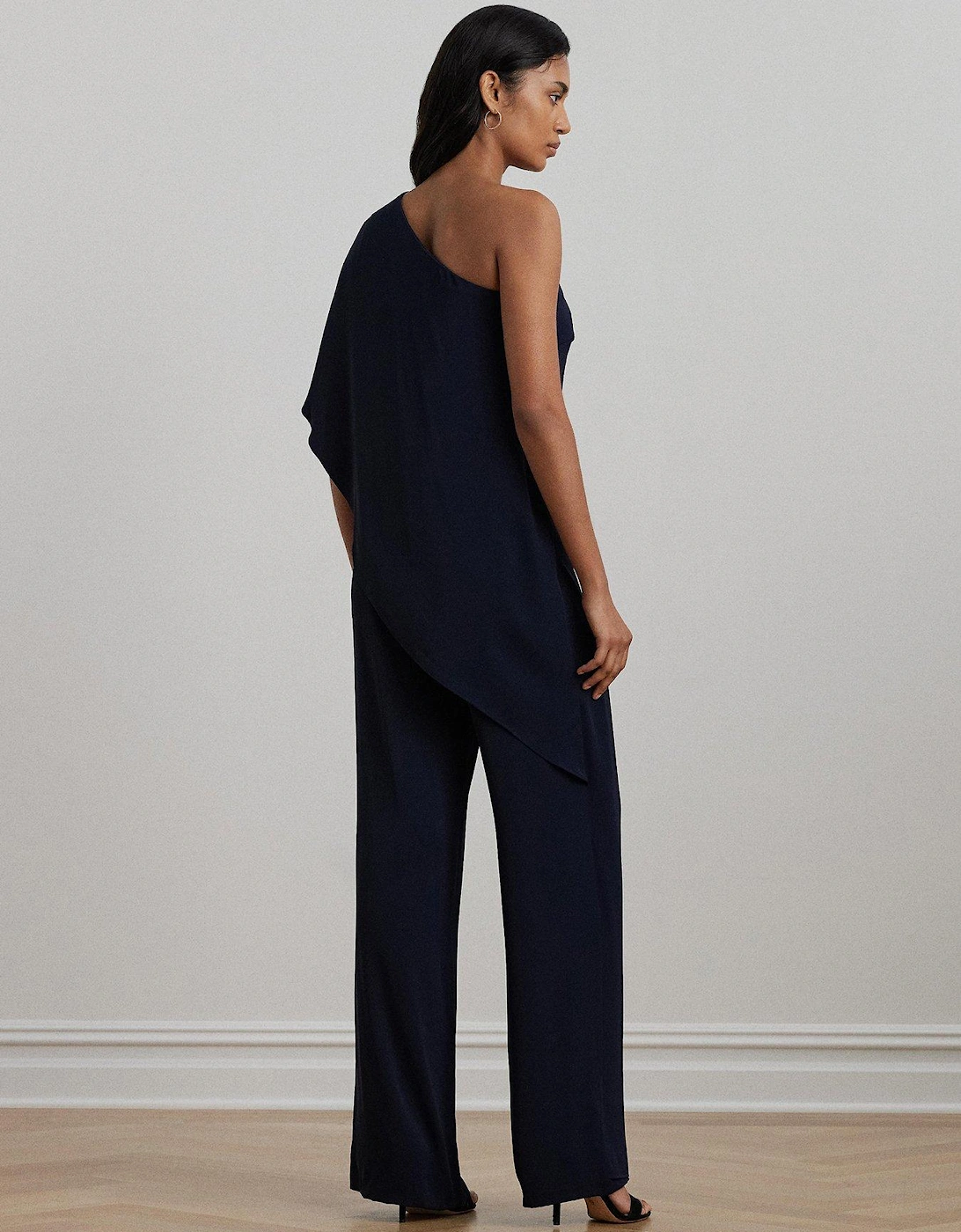 Cape Georgette One-Shoulder Jumpsuit - Navy
