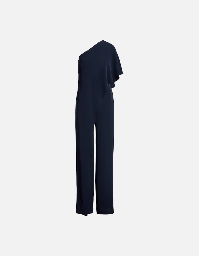 Cape Georgette One-Shoulder Jumpsuit - Navy